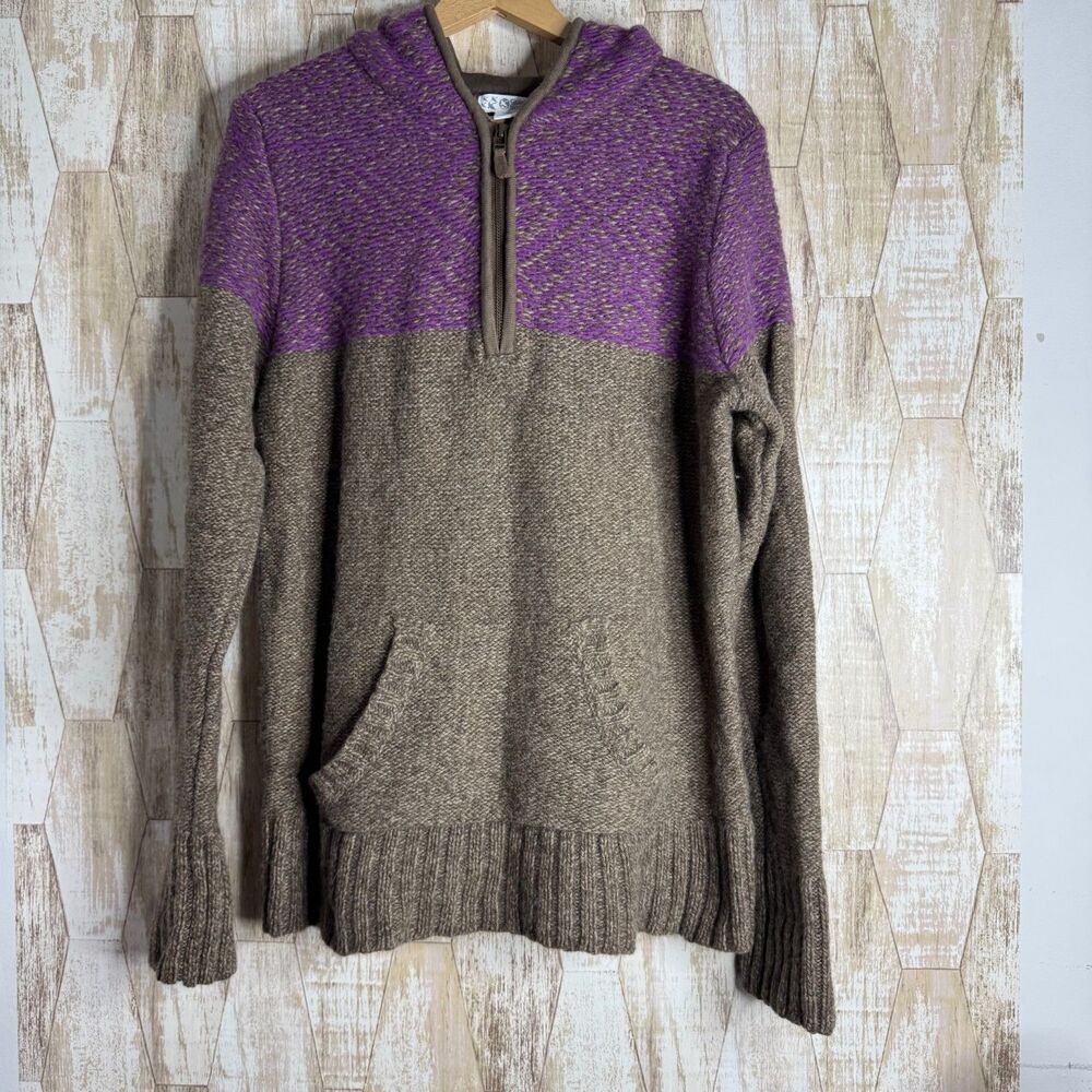 Gander Mtn Guide Series 1/4 Zip Hooded Wool Blend Sweater Purple XL Lagenlook